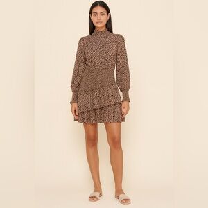 Fashion Nova Smocked Leopard Mini‎ Dress | Long Sleeve Ruffle Hem